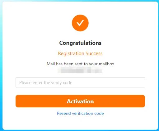 Sugargoo account activation screen asking for the emailed verification code